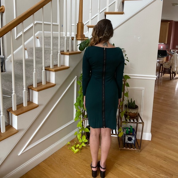 Full Back Zipper Forest Green Long Sleeved Dress - Picture 3 of 7
